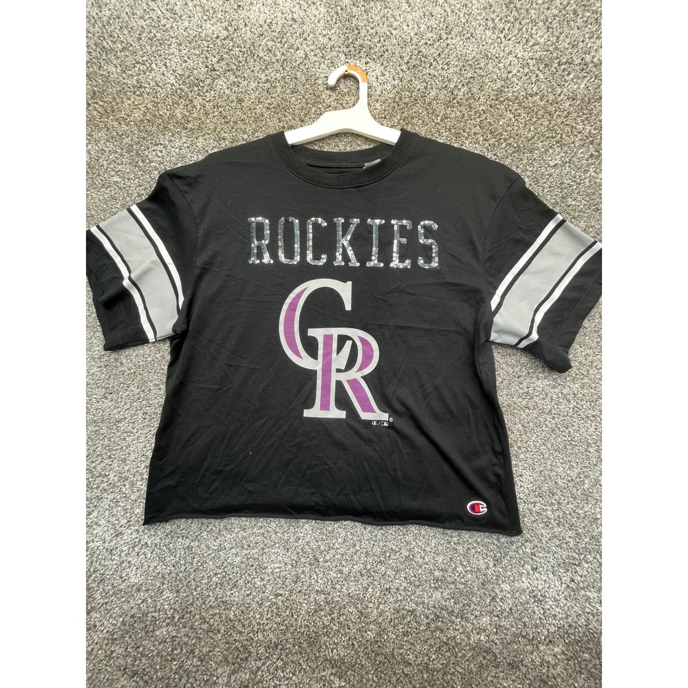 Colorado Rockies T-Shirt Women S Black NWOT MLB Champion Cropped Glitter